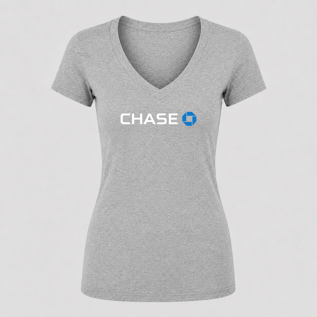 Women's Chase White Design V Neck T-Shirt in gray