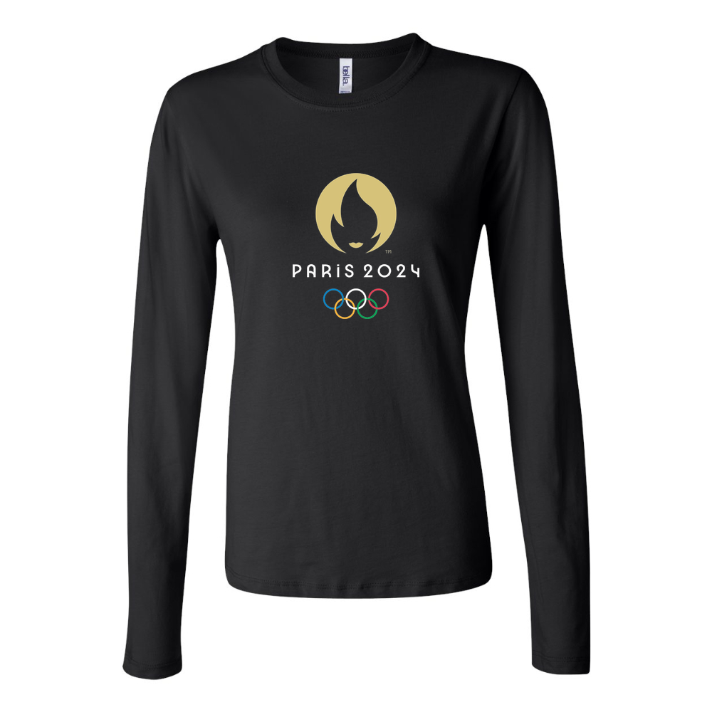 Women's Olympics 2024 Paris White Long Sleeve T-Shirt - Black