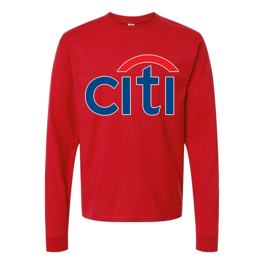 Men's citi bank Logo Long sleeves Cotton Blend T-Shirt - Red