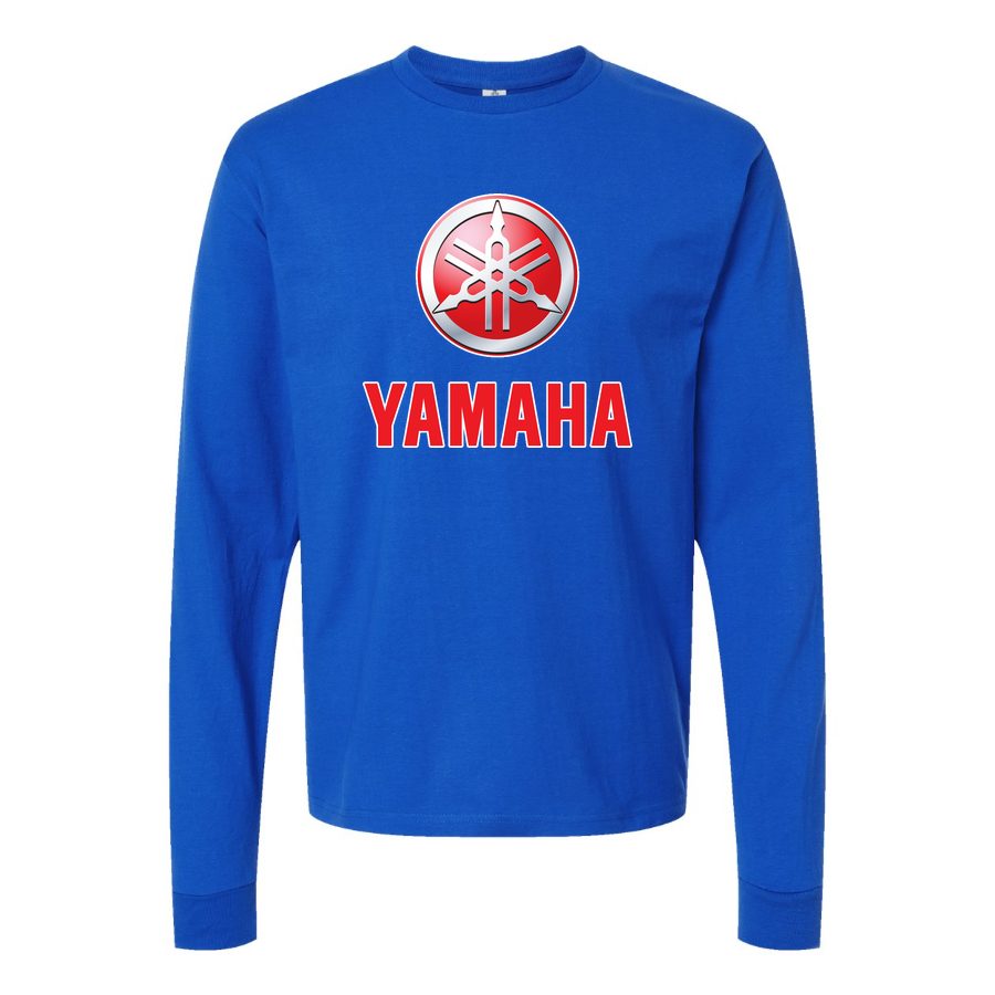 Men's YAMAHA Logo Long sleeves Cotton Blend T-Shirt - Blue