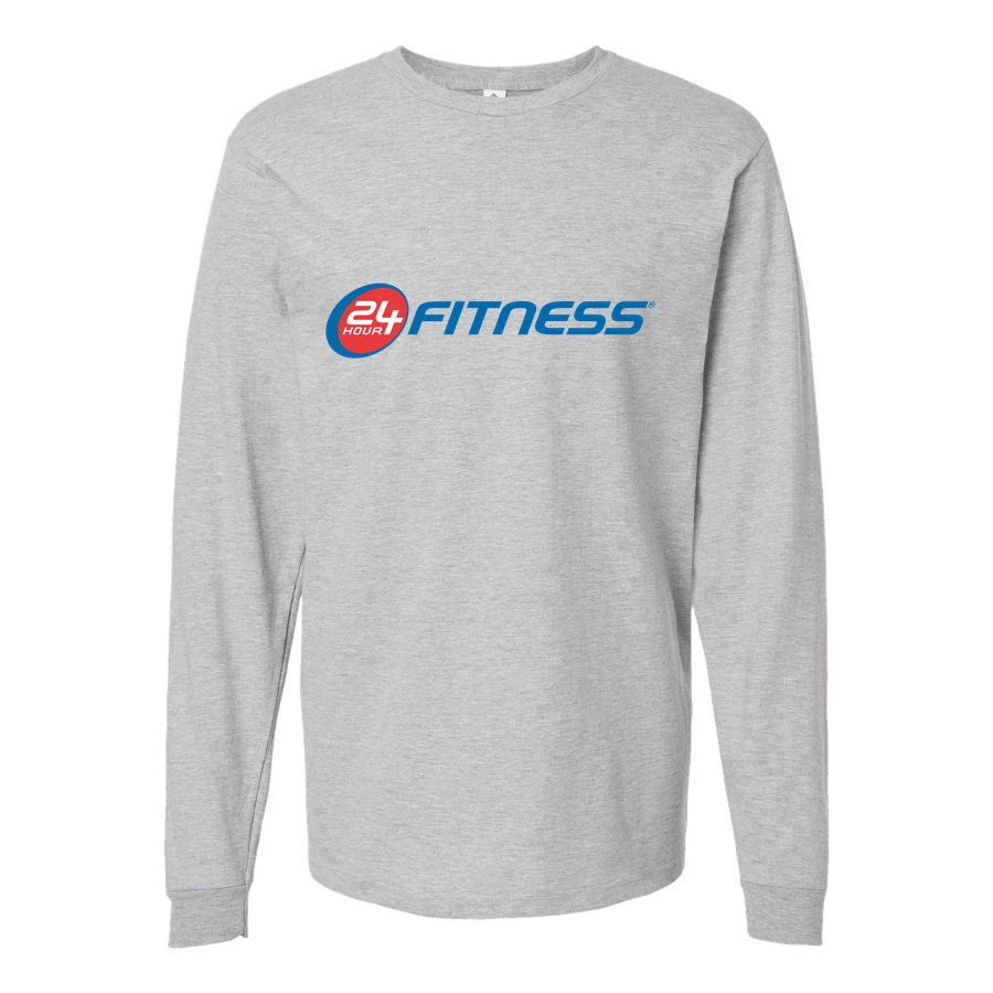 Men's 24-Hour-Fitness-logo-1536x901 Long sleeves Cotton Blend T-Shirt - Gray