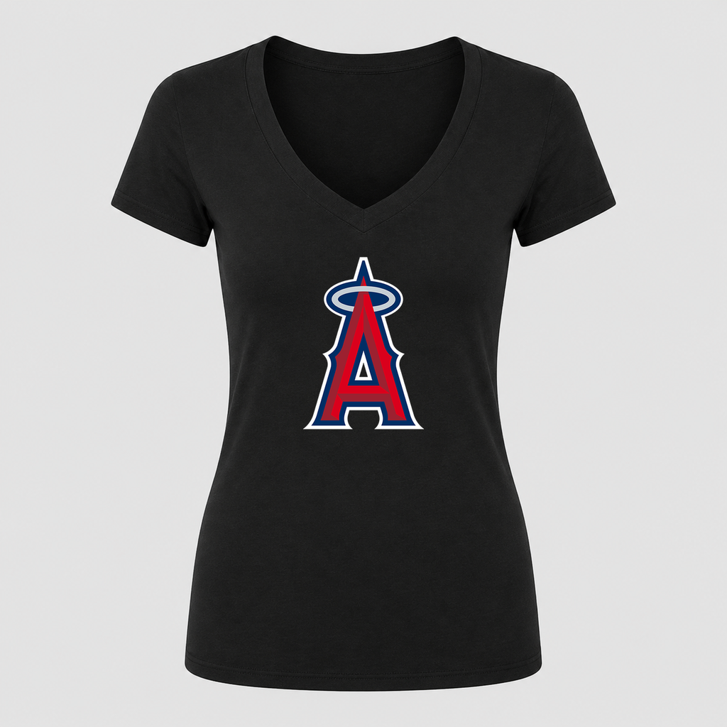 Women's Los Angeles Angels V Neck T-Shirt in black