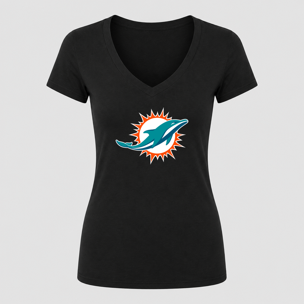 Women's Miami Dolphins V Neck T-Shirt in black