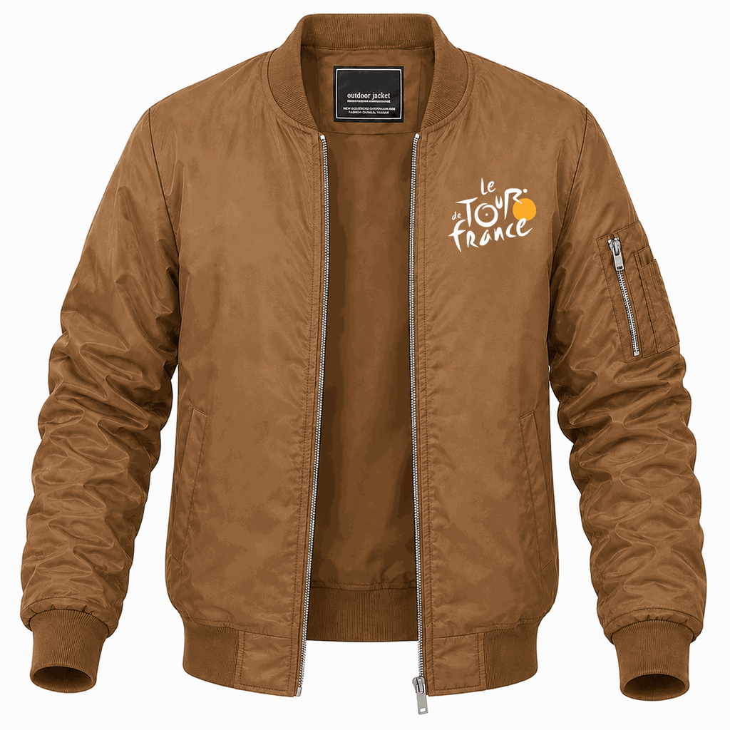Men's Tour de France White Logo Lightweight Bomber Jacket - Brown