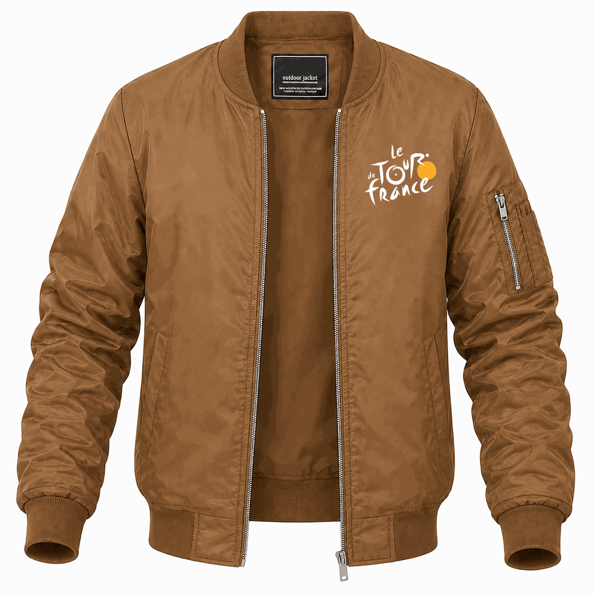 Men's Tour de France White Logo Lightweight Bomber Jacket - Brown