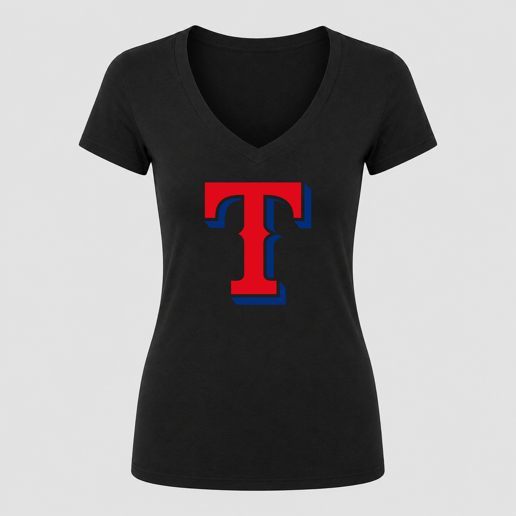 Women's Texas Rangers V Neck T-Shirt in black