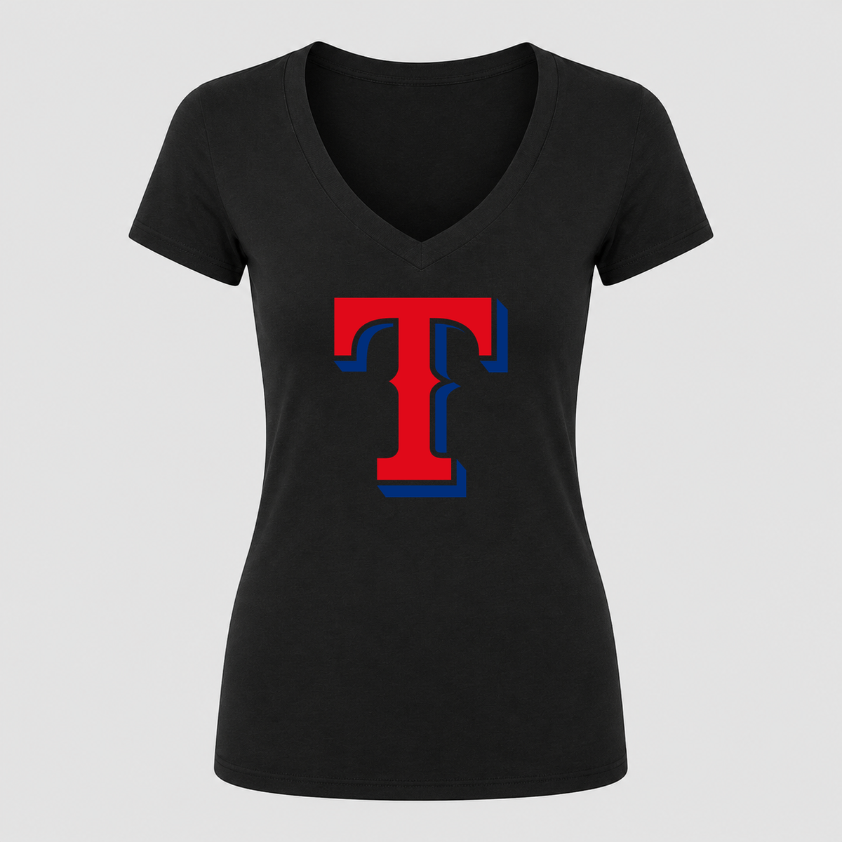 Women's Texas Rangers V Neck T-Shirt in black