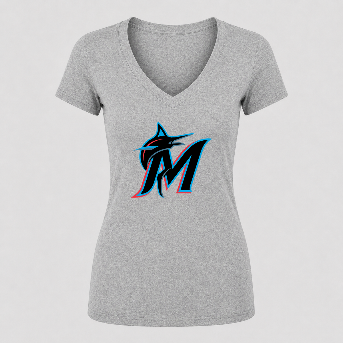Women's Miami Marlins V Neck T-Shirt in gray