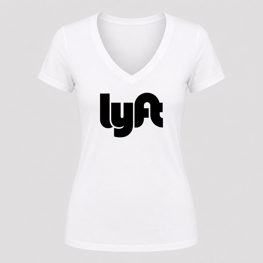 Women's Lyft Black Design V Neck T-Shirt in white