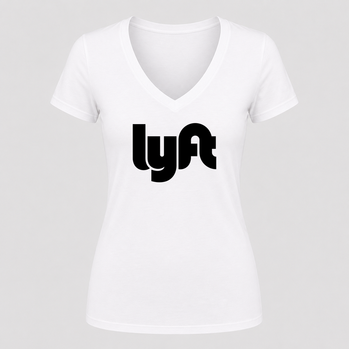 Women's Lyft Black Design V Neck T-Shirt in white