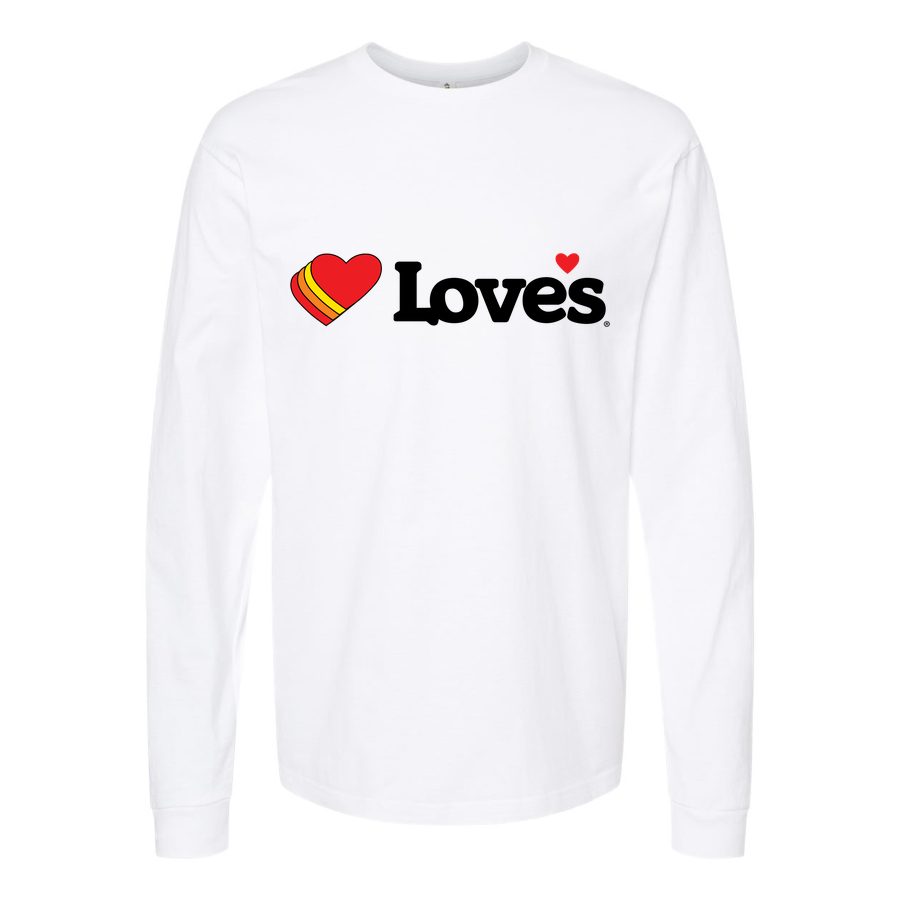 Men's Loves-Travel-Stops-Logo Long sleeves Cotton Blend T-Shirt - White