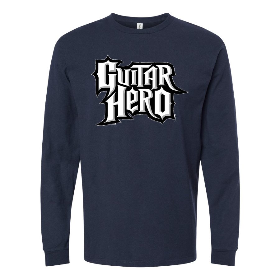 Men's Guitar hero logo Long sleeves Cotton Blend T-Shirt - Navy