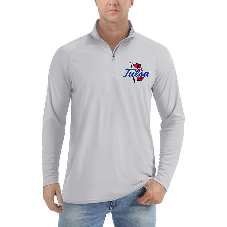 Tulsa Golden Hurricane Logo quarter-zip athletic shirt in Light Gray