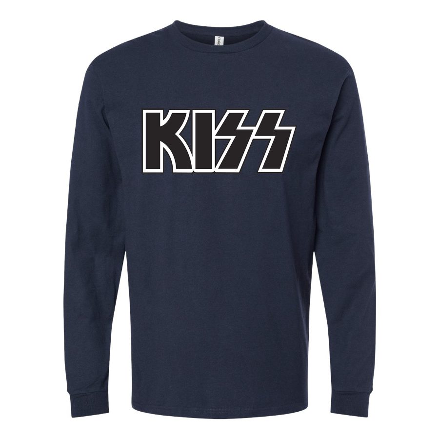Men's Kiss-Logo Long sleeves Cotton Blend T-Shirt - Navy