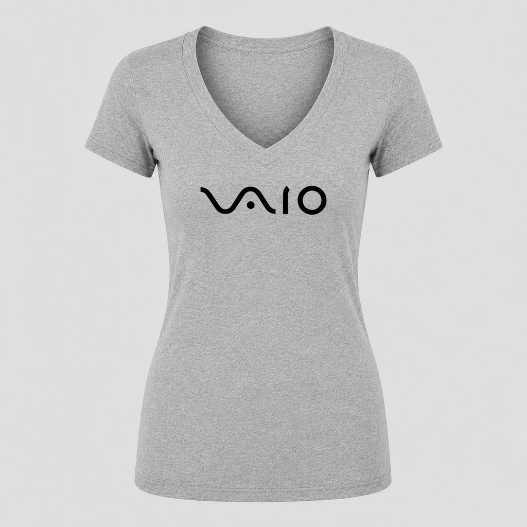 Women's Sony VAIO Black Design V Neck T-Shirt in gray