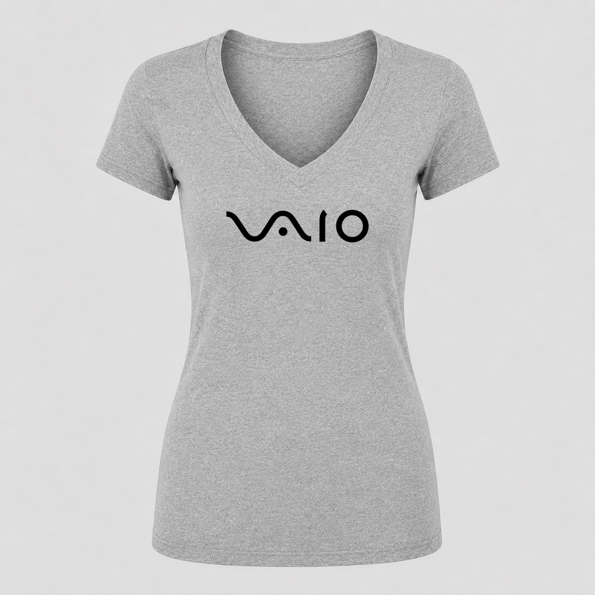 Women's Sony VAIO Black Design V Neck T-Shirt in gray