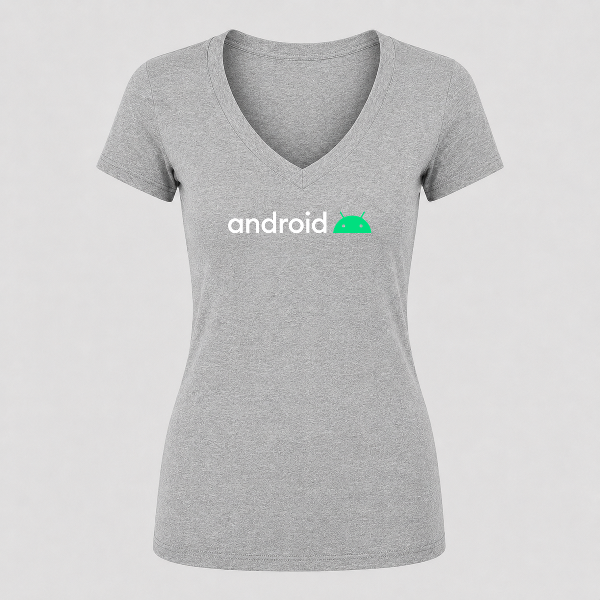 Women's Android White Design V Neck T-Shirt in gray