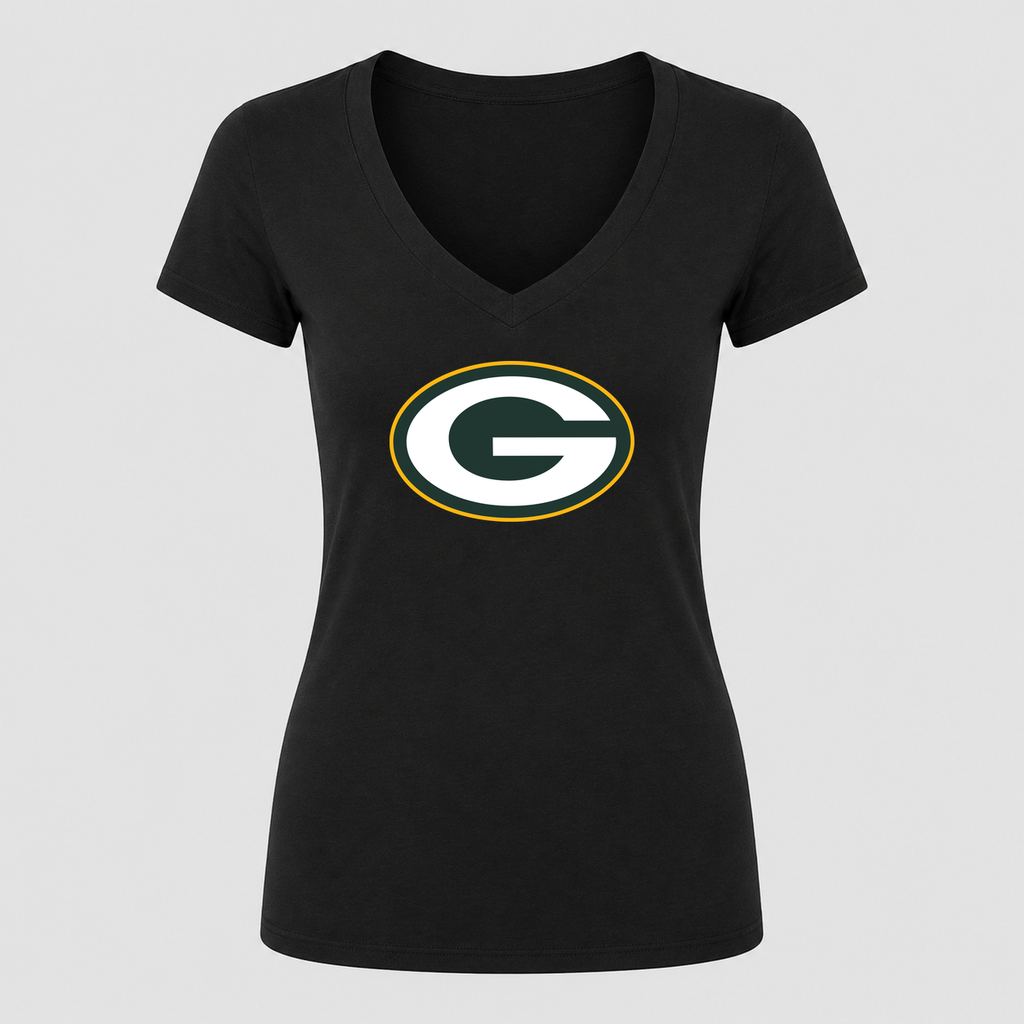 Women's Green Bay Packers V Neck T-Shirt in black