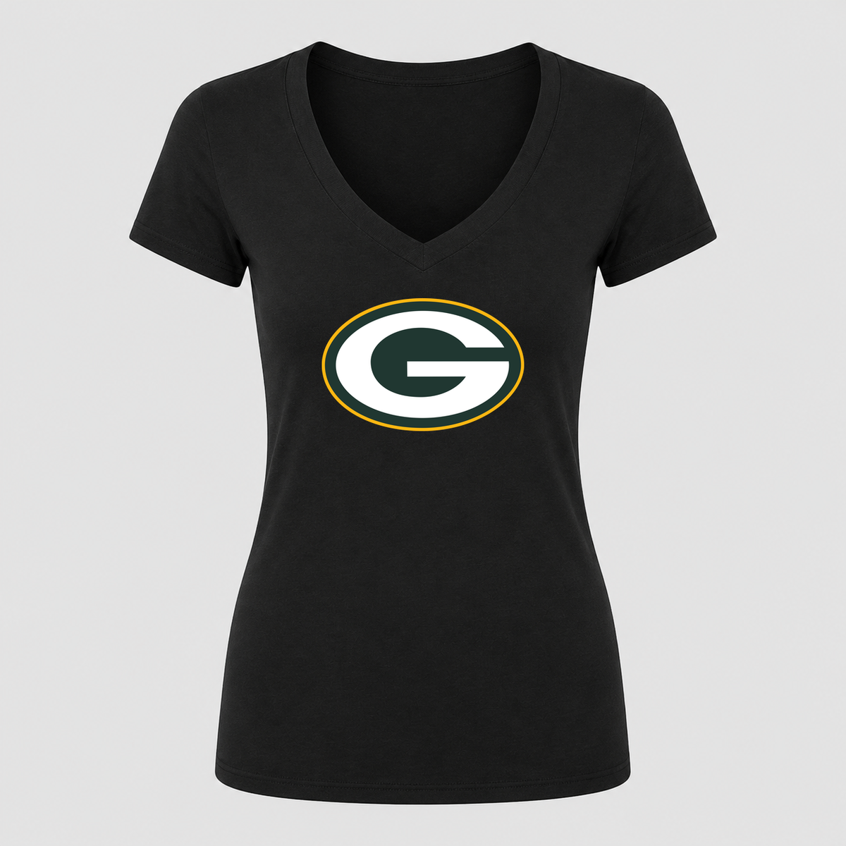 Women's Green Bay Packers V Neck T-Shirt in black
