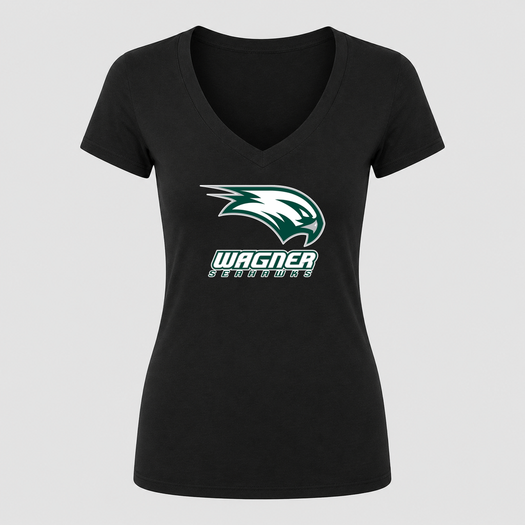 Women's Wagner Seahawks V Neck T-Shirt in black