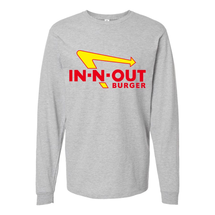 Men's In-N-Out-Burger-Logo-1536x864 Long sleeves Cotton Blend T-Shirt - Gray