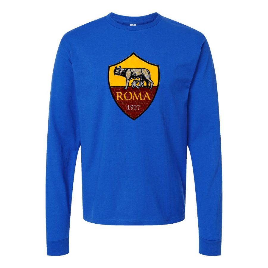 Men's AS Roma FC Long sleeves Cotton Blend T-Shirt - Blue