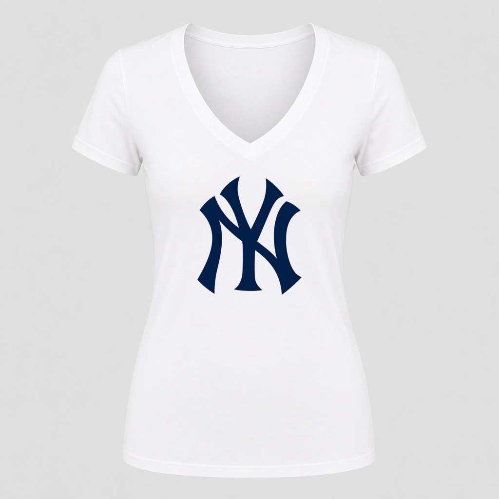 Women's New York Yankees V Neck T-Shirt in white
