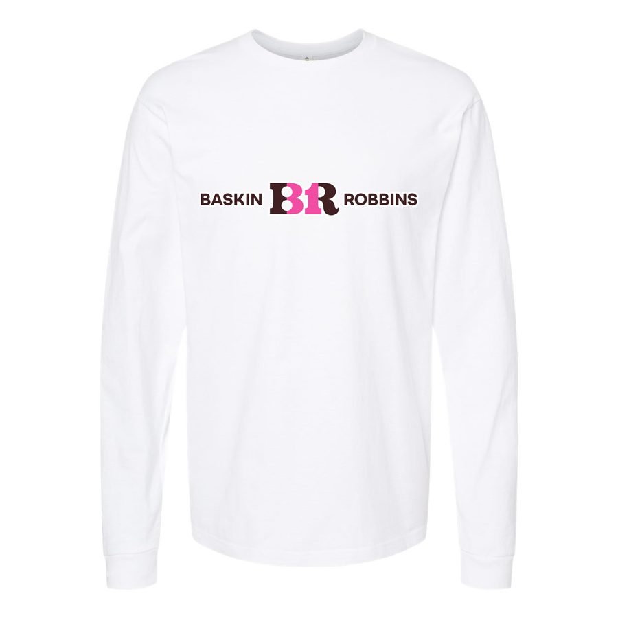 Men's Baskin-Rоbbins-Logo-1536x864 Long sleeves Cotton Blend T-Shirt - White