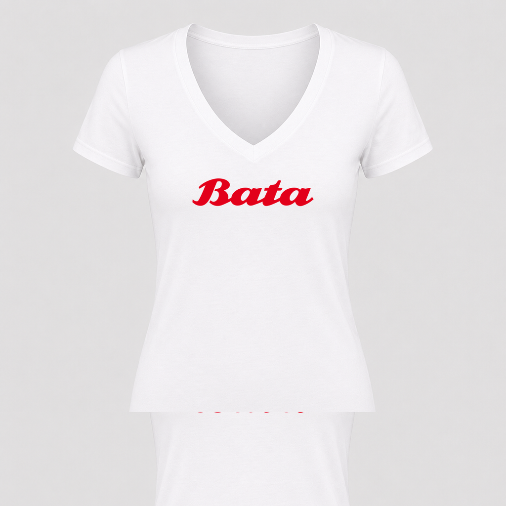 Women's Bata V Neck T-Shirt in white