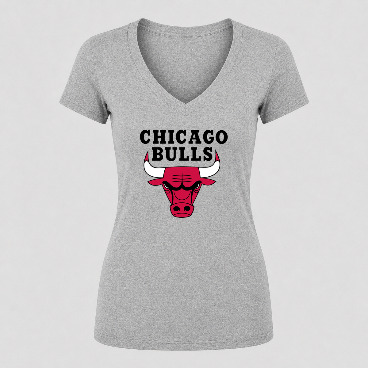 Women's Chicago bulls Black Design V Neck T-Shirt in gray