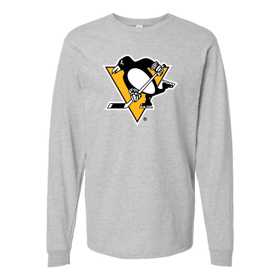 Men's Pittsburgh Penguins Long sleeves Cotton Blend T-Shirt - Gray