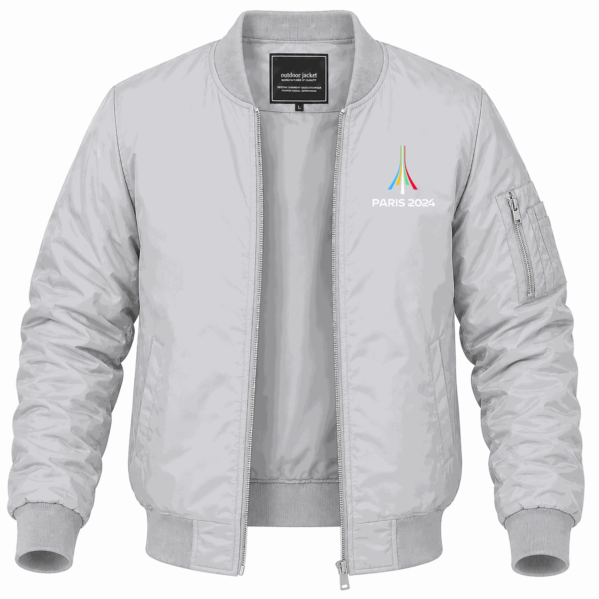 Men's Paris 2024 Olympics logo white Lightweight Bomber Jacket - Gray