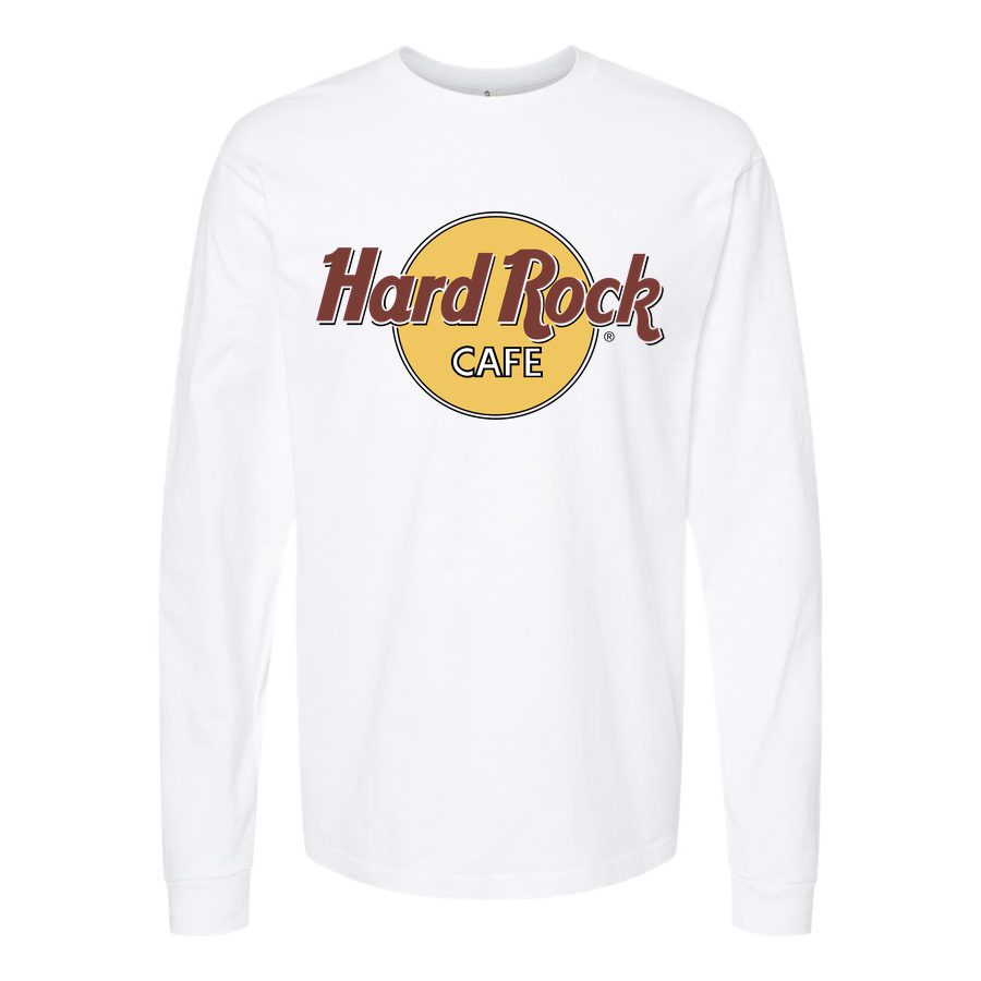 Men's Hard-Rock-Cafe-Logo-1536x864 Long sleeves Cotton Blend T-Shirt - White
