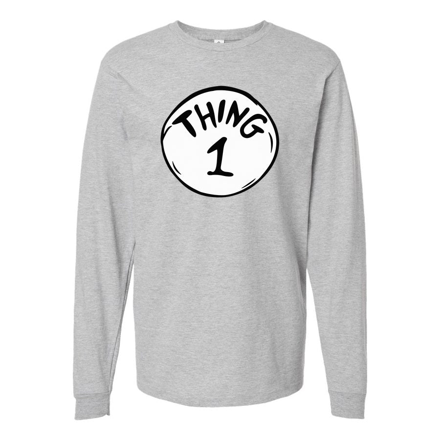Men's Dr. Seuss Thing 1 Logo Long sleeves Cotton Blend T-Shirt - Gray