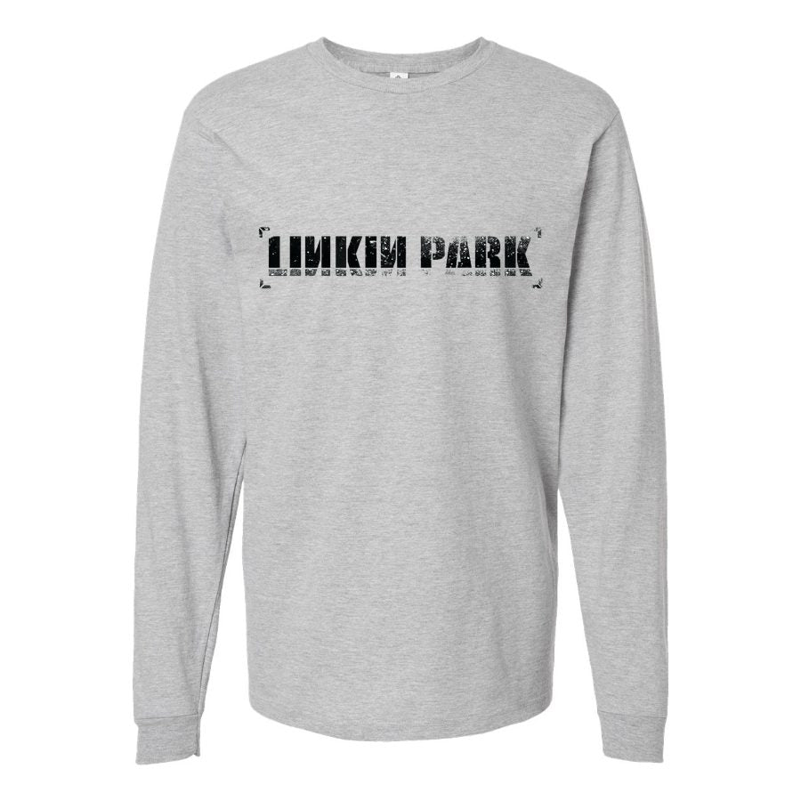 Men's Linkin-Park-Logo-768x432 Long sleeves Cotton Blend T-Shirt - Gray
