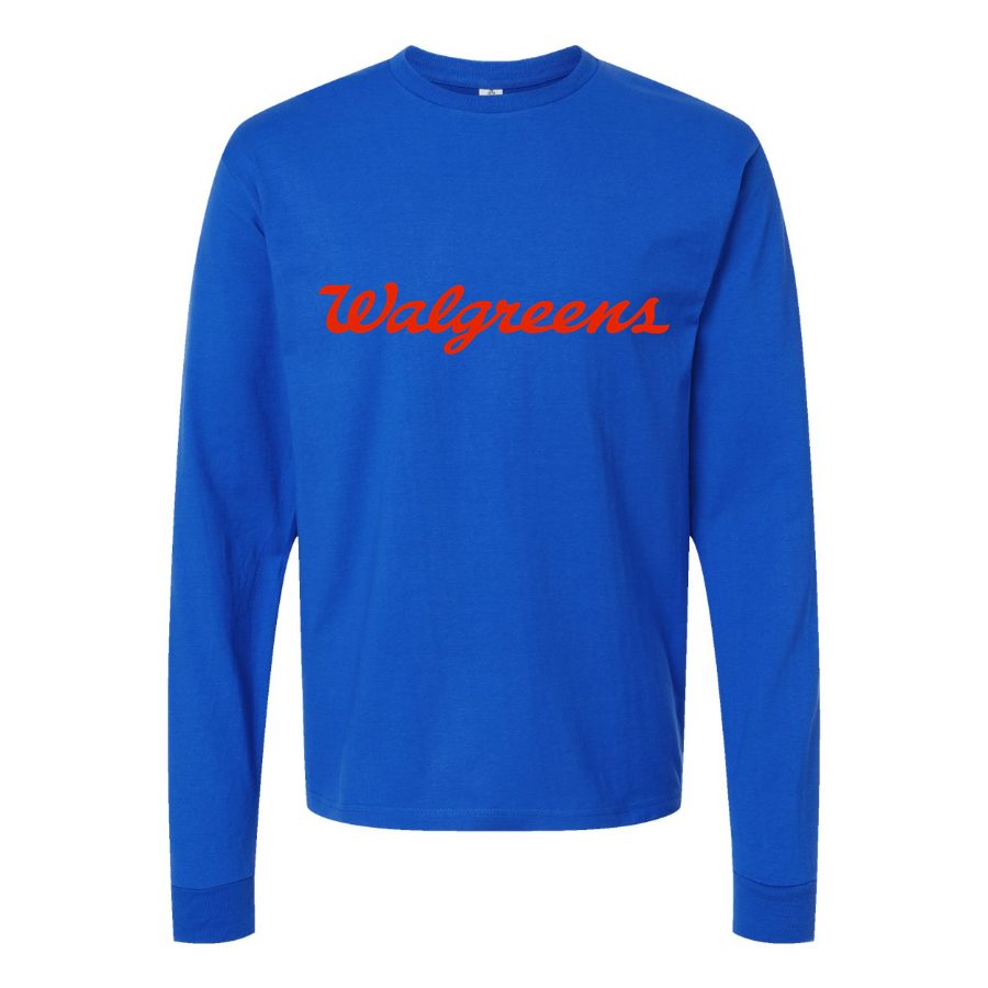Men's Walgreens-logo-1536x864 Long sleeves Cotton Blend T-Shirt - Blue