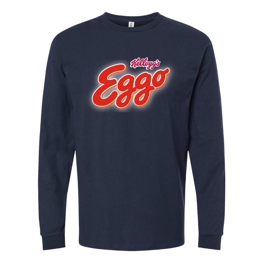 Men's Eggo-Kelloggs-Logo-food Long sleeves Cotton Blend T-Shirt - Navy