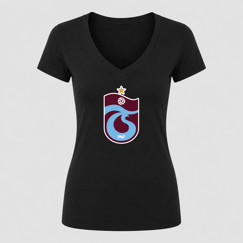 Women's Trabzonspor Soccer V Neck T-Shirt in black