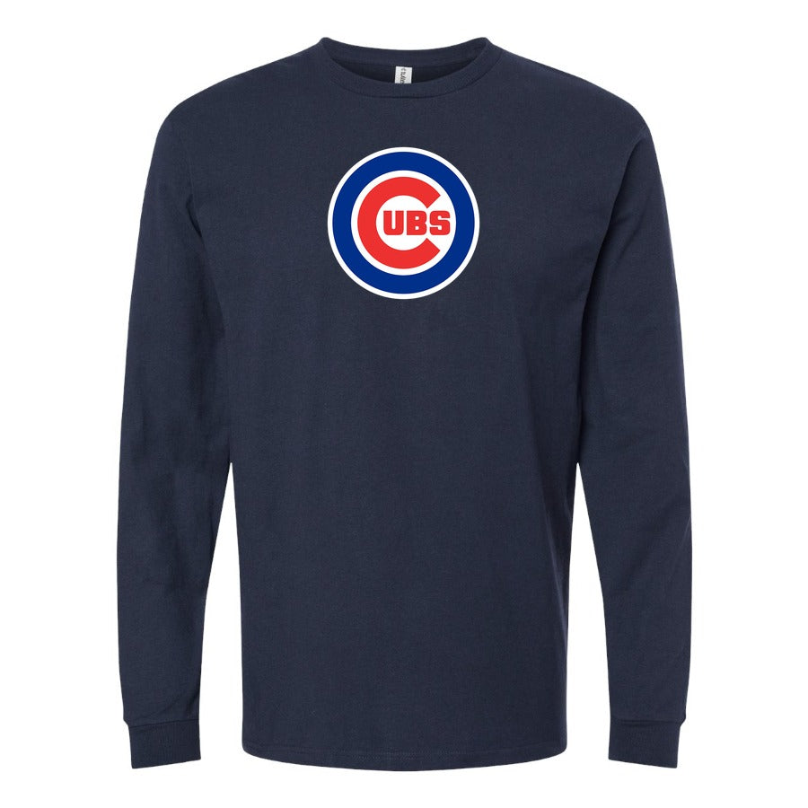 Men's Chicago Cubs Long sleeves Cotton Blend T-Shirt - Navy
