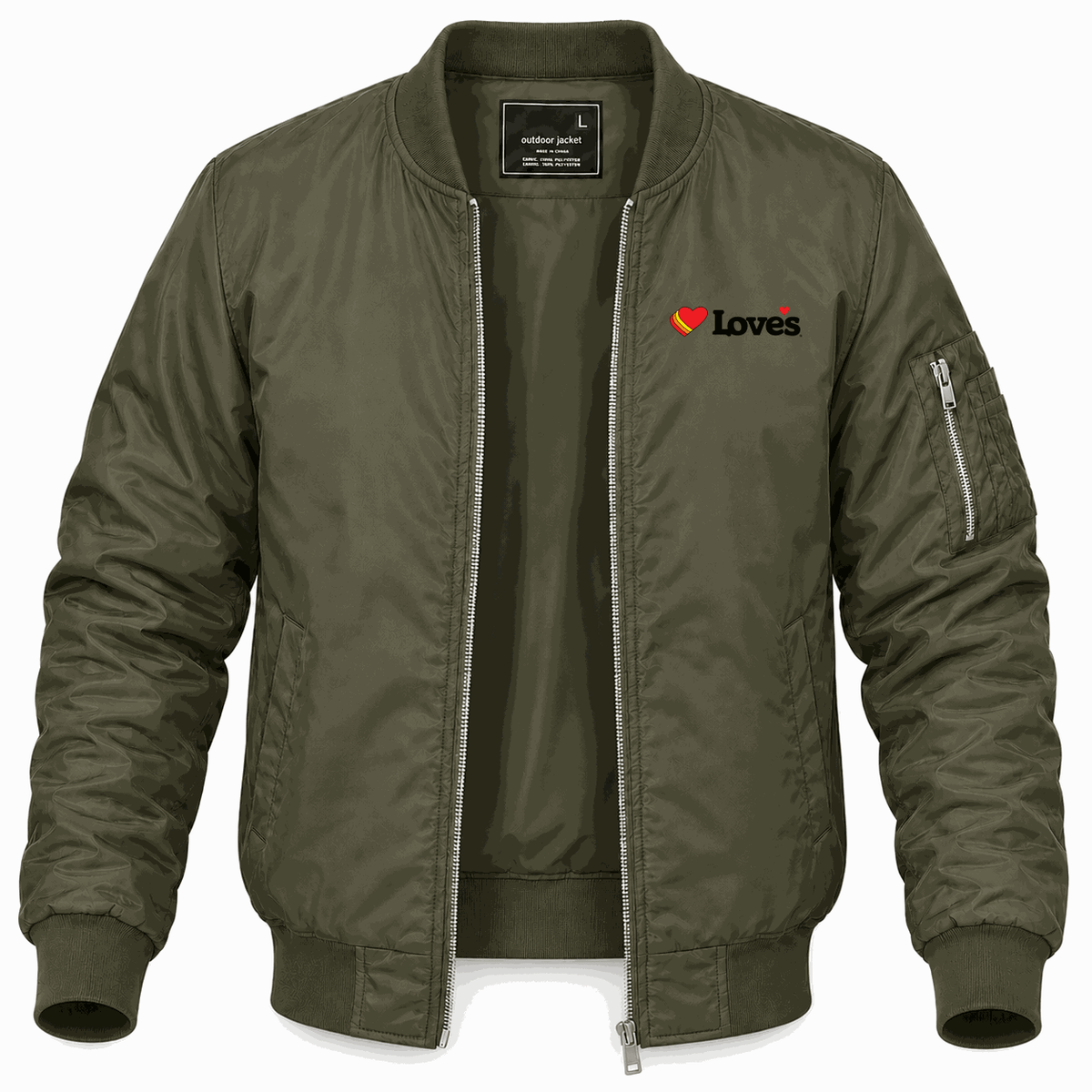 Men's Love's Travel Stops Lightweight Bomber Jacket - Army Green