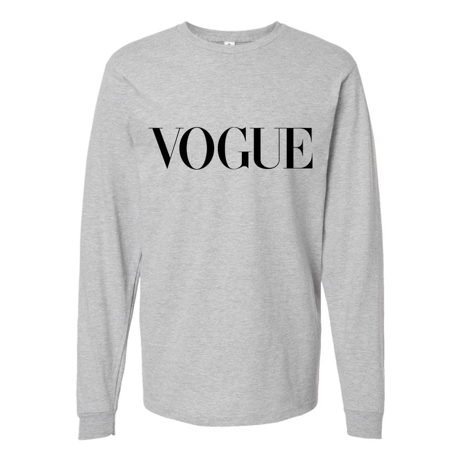 Men's 1200px-VOGUE revista - logo Long sleeves Cotton Blend T-Shirt - Gray