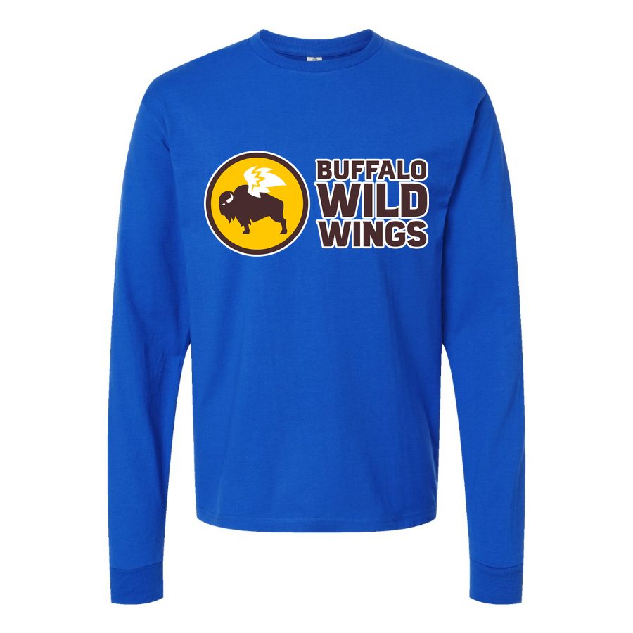Men's Buffalo-Wild-Wings-Logo-1536x864 Long sleeves Cotton Blend T-Shirt - Blue