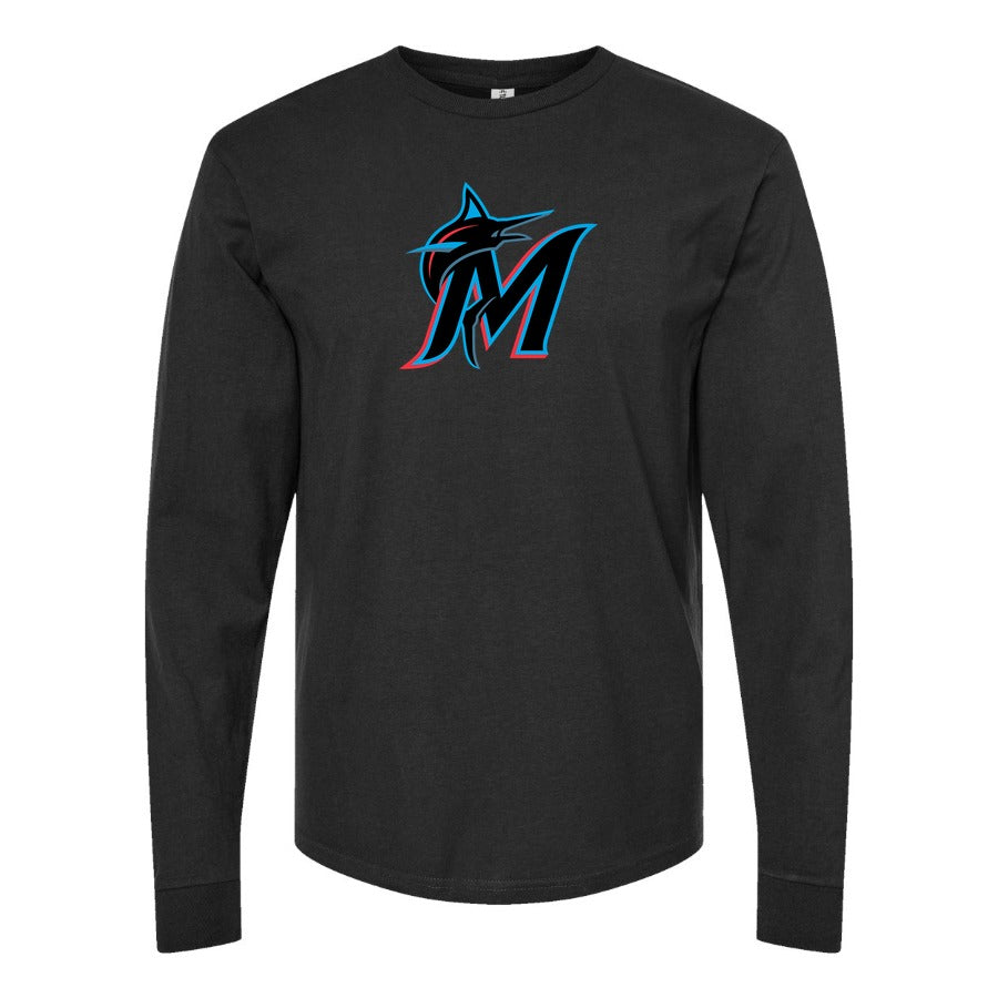 Men's Miami Marlins Long sleeves Cotton Blend T-Shirt - Black