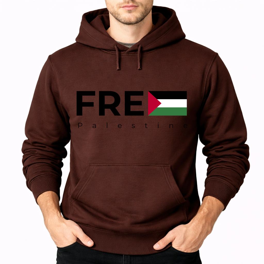 Men's Palestine Black Pullover Hoodie - Brown