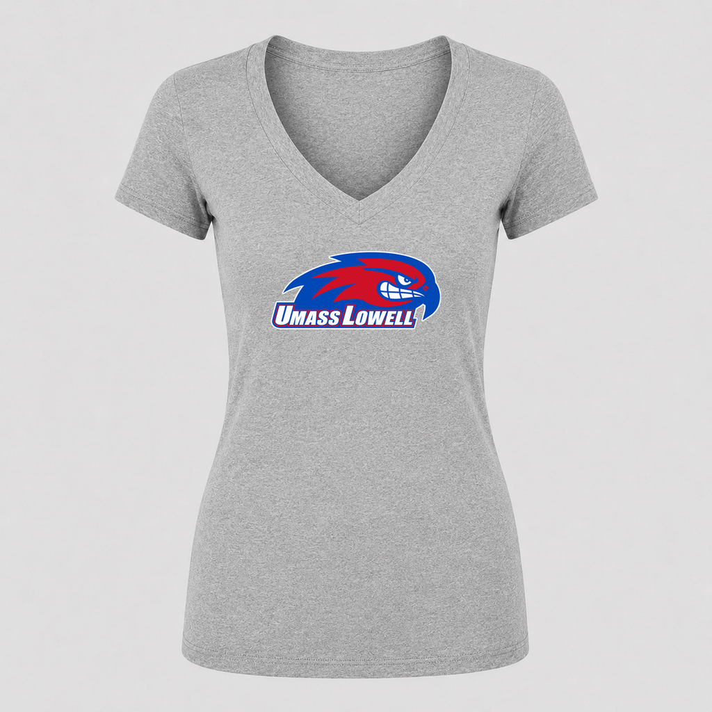 Women's UMass Lowell River Hawks V Neck T-Shirt in gray