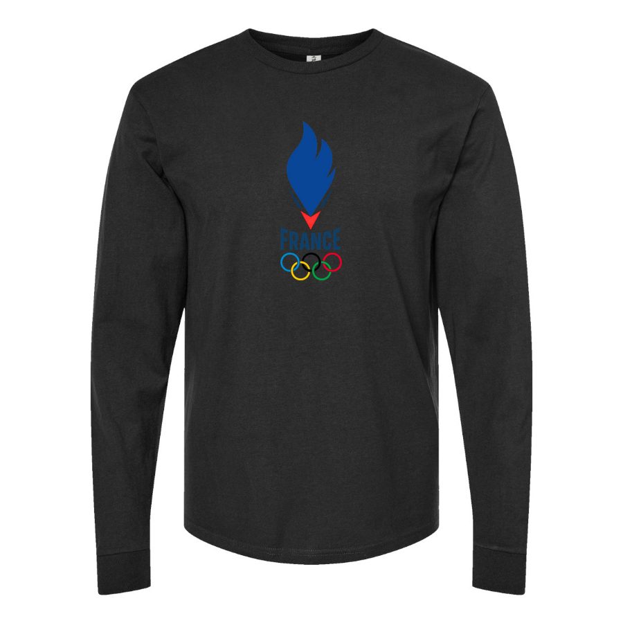 Men's France 2024 logo Long sleeves Cotton Blend T-Shirt - Black