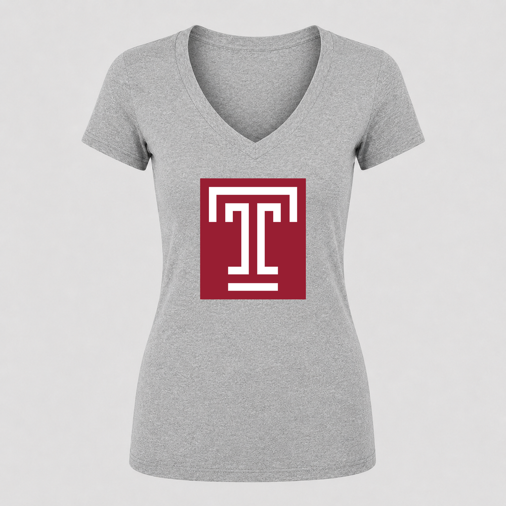 Women's Temple Owls V Neck T-Shirt in gray