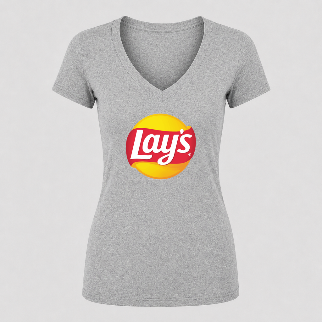 Women's Lay's V Neck T-Shirt in gray