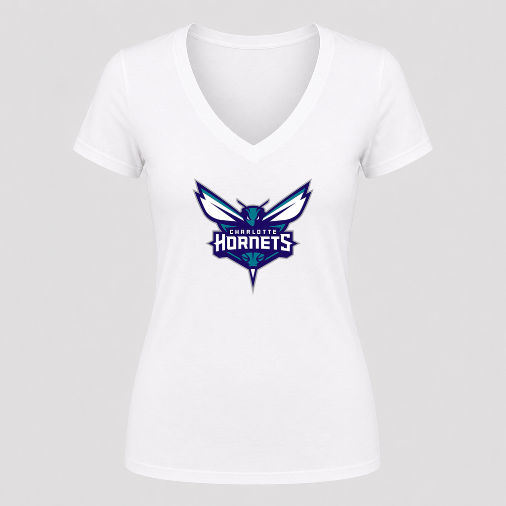 Women's Charlotte Hornets V Neck T-Shirt in white