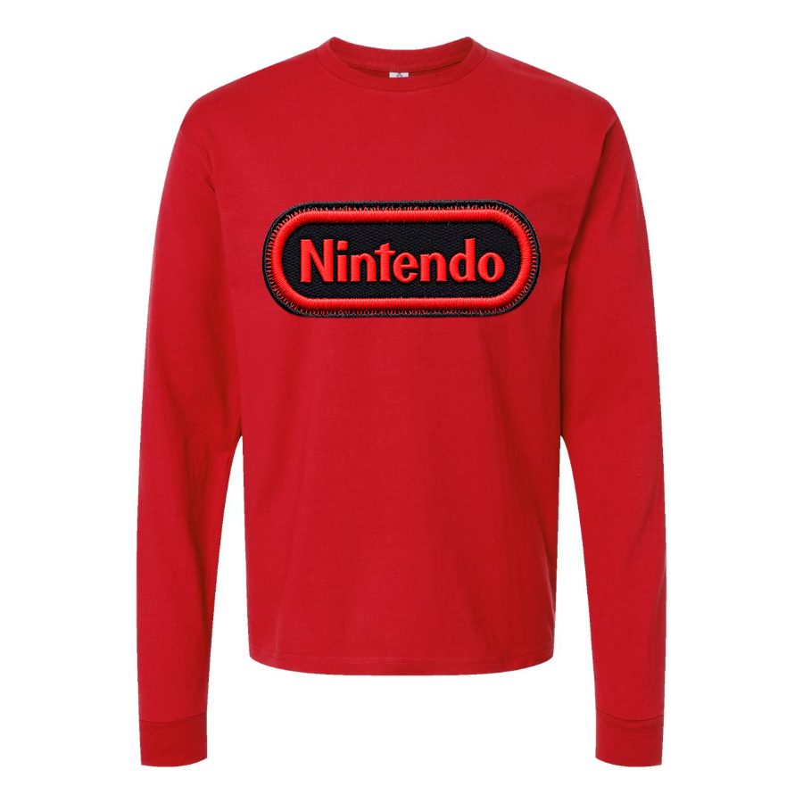 Men's Nintendo Embroidery Logo Long sleeves Cotton Blend T-Shirt - Red